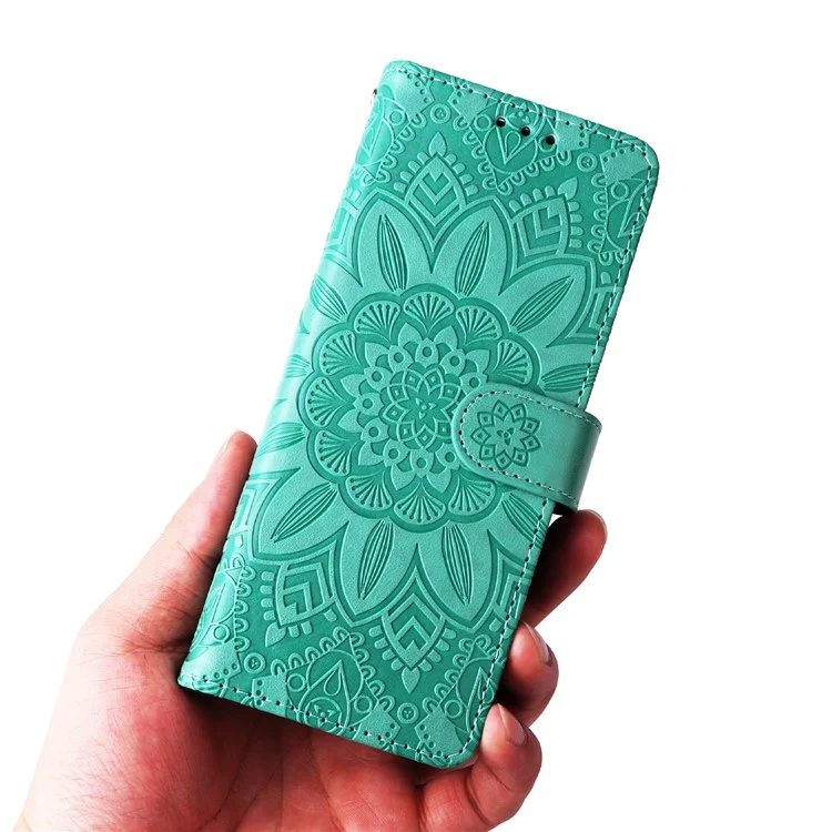 For Samsung Galaxy Z Fold4 5G Leather Stand Phone Case Sunflower Imprinted Wallet Folding Phone Cover with Strap - Green