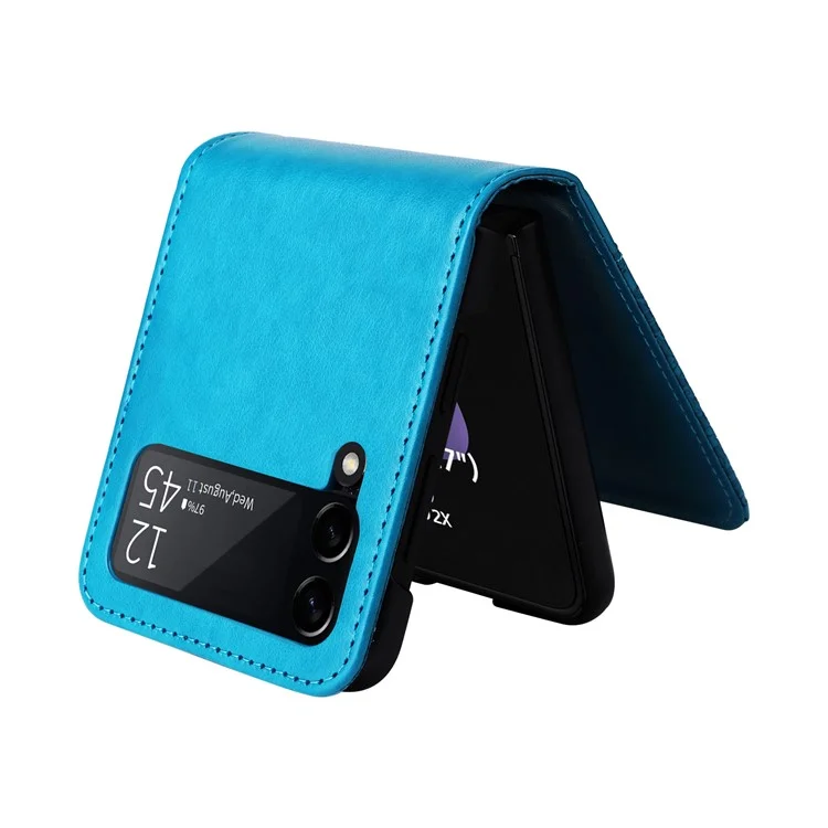 Para Samsung Galaxy Z Flip3 5G Leather Phone Case Card Slot Sunflower Imprinted Phone Cover - Blue