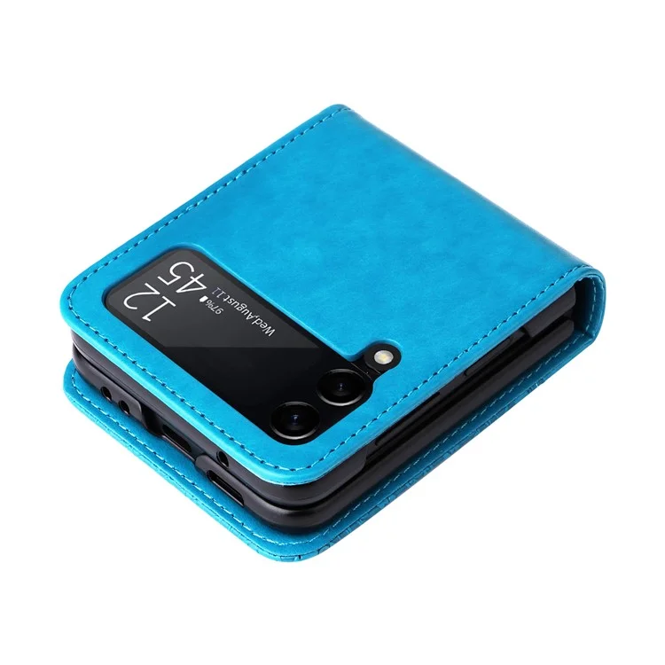 Pour Samsung Galaxy Z Flip3 5G Téléphone en Cuir Carte de Cartes de Boîtier Couverture de Téléphone Imprimé de Tournesol - Bleu