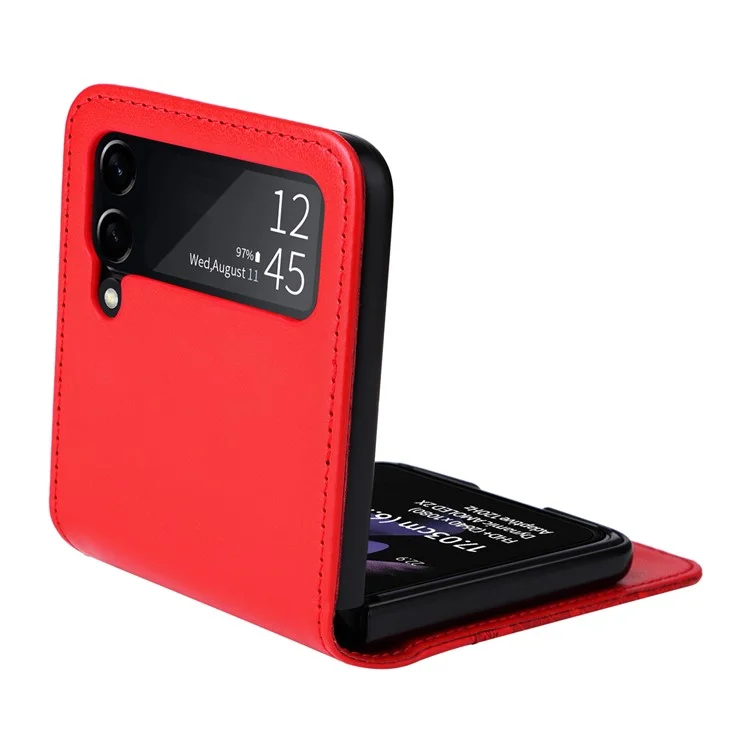 Para Samsung Galaxy Z Flip3 5G Leather Phone Case Card Slot Sunflower Imprinted Phone Cover - Vermelho