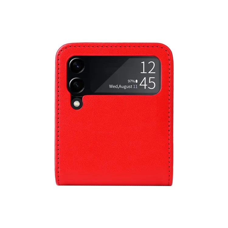 Para Samsung Galaxy Z Flip3 5G Leather Phone Case Card Slot Sunflower Imprinted Phone Cover - Vermelho