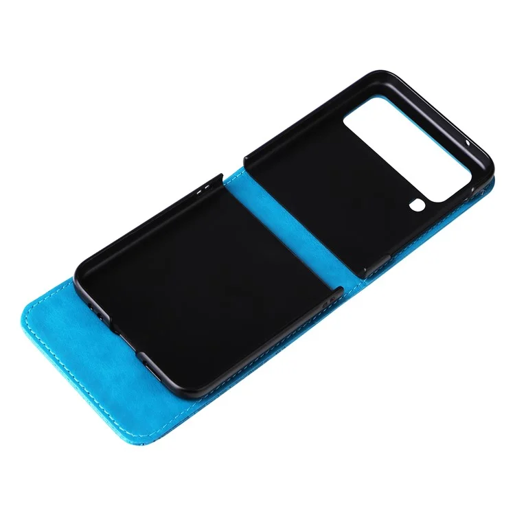 For Samsung Galaxy Z Flip4 5G Folding Phone Leather Case Sunflower Imprinted Phone Cover with Card Holder - Blue