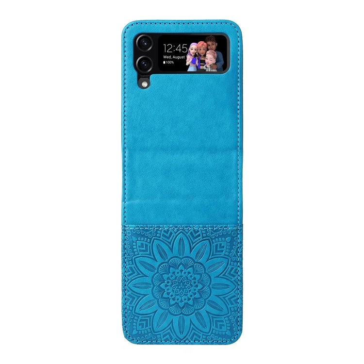 For Samsung Galaxy Z Flip4 5G Folding Phone Leather Case Sunflower Imprinted Phone Cover with Card Holder - Blue