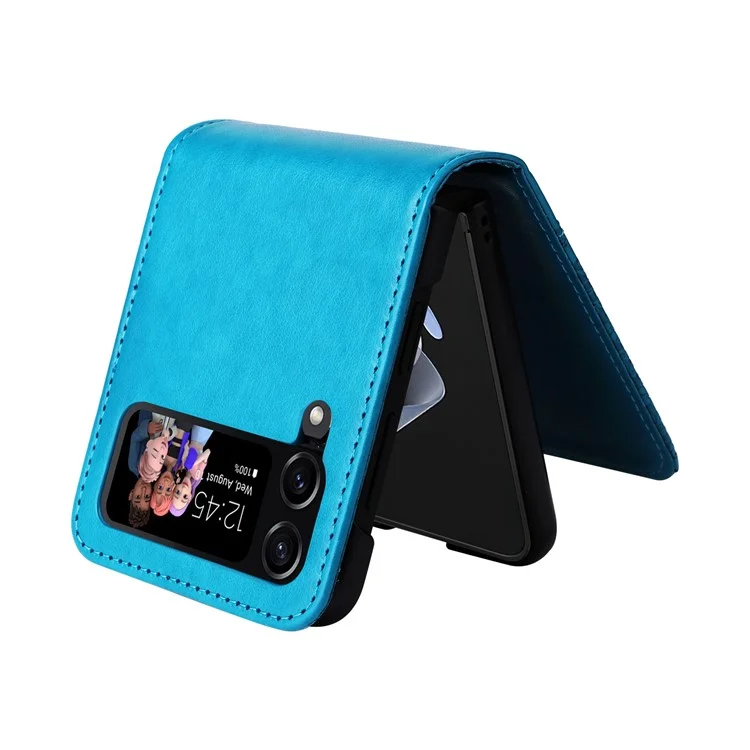 For Samsung Galaxy Z Flip4 5G Folding Phone Leather Case Sunflower Imprinted Phone Cover with Card Holder - Blue