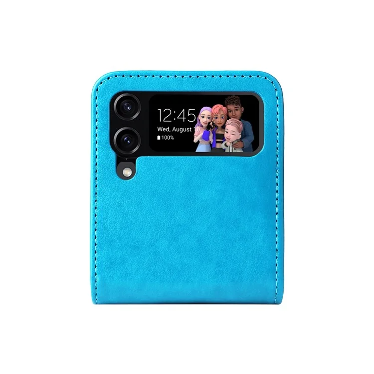 For Samsung Galaxy Z Flip4 5G Folding Phone Leather Case Sunflower Imprinted Phone Cover with Card Holder - Blue