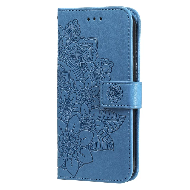 Capa Carteira em Pele PU com Padrão Floral para Xiaomi Redmi 12C 4G / 11A 4G, Capa com Suporte para Telemóvel - Azul