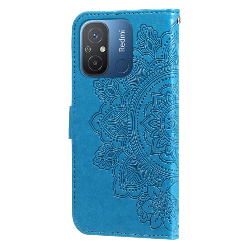 Capa Carteira em Pele PU com Padrão Floral para Xiaomi Redmi 12C 4G / 11A 4G, Capa com Suporte para Telemóvel - Azul