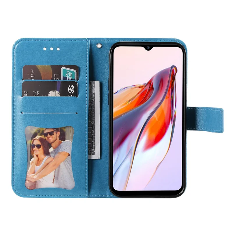 Capa Carteira em Pele PU com Padrão Floral para Xiaomi Redmi 12C 4G / 11A 4G, Capa com Suporte para Telemóvel - Azul