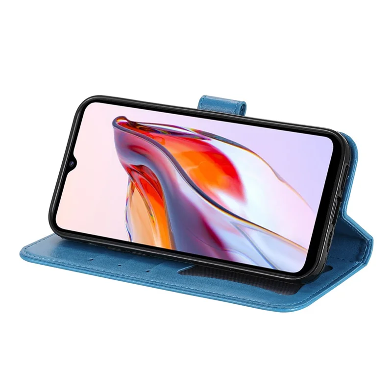Capa Carteira em Pele PU com Padrão Floral para Xiaomi Redmi 12C 4G / 11A 4G, Capa com Suporte para Telemóvel - Azul