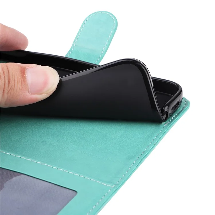For vivo Y02 4G Phone Leather Cover Sunflower Imprinted Wallet Cell Phone Stand Case - Green