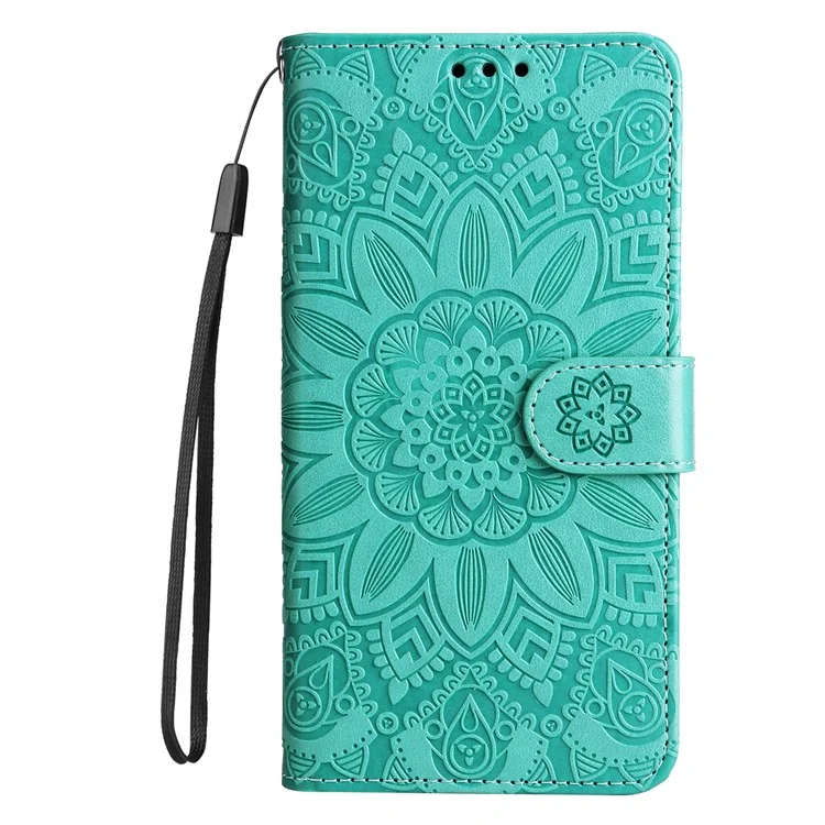 For vivo Y02 4G Phone Leather Cover Sunflower Imprinted Wallet Cell Phone Stand Case - Green