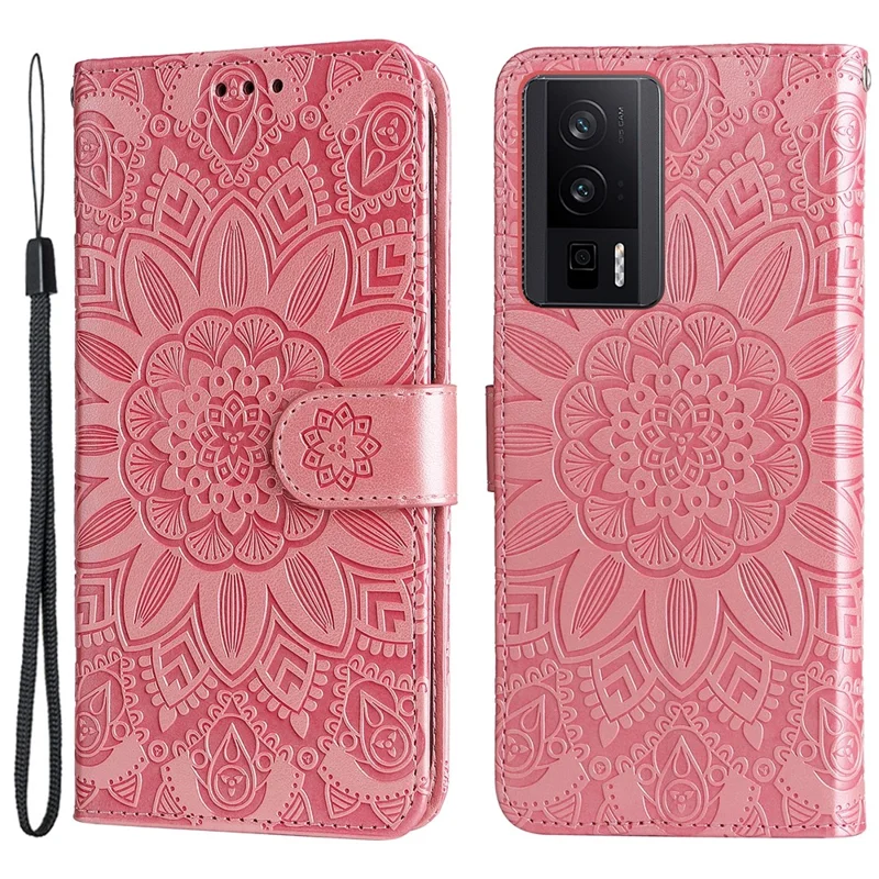 For Xiaomi Poco F5 Pro 5G / Redmi K60 Pro 5G / K60 5G Cell Phone Case Sunflower Imprinted Wallet Stand  Leather Cover - Pink