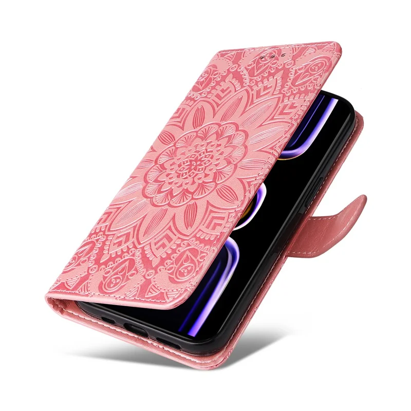 For Xiaomi Poco F5 Pro 5G / Redmi K60 Pro 5G / K60 5G Cell Phone Case Sunflower Imprinted Wallet Stand  Leather Cover - Pink