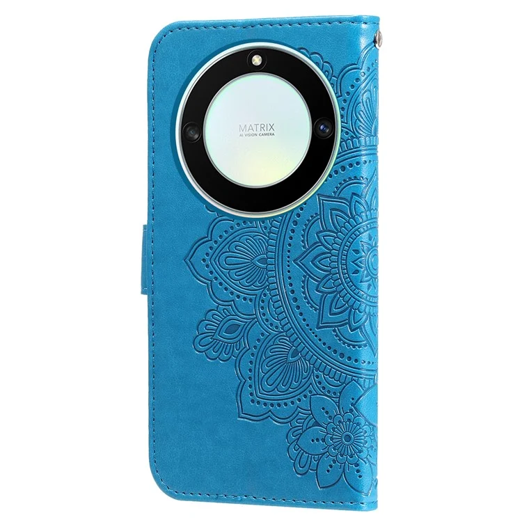 For Honor X40 5G / X9a 5G / Magic5 Lite 5G Flip Stand Cover Flower Imprinting Leather Wallet Case - Blue