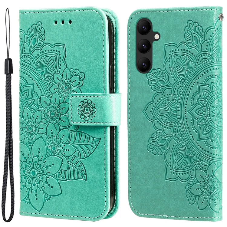 For Samsung Galaxy A24 4G (162.1 x 77.6 x 8.3mm) Case Floral Pattern PU Leather Wallet Stand Phone Cover - Green