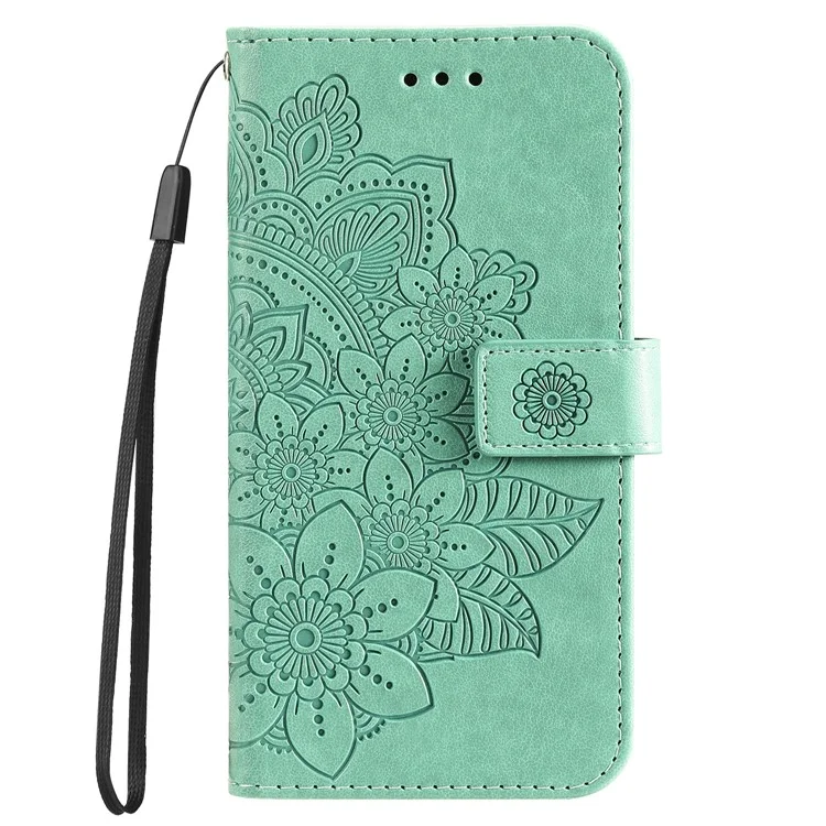 For Samsung Galaxy A24 4G (162.1 x 77.6 x 8.3mm) Case Floral Pattern PU Leather Wallet Stand Phone Cover - Green