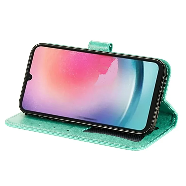 For Samsung Galaxy A24 4G (162.1 x 77.6 x 8.3mm) Case Floral Pattern PU Leather Wallet Stand Phone Cover - Green