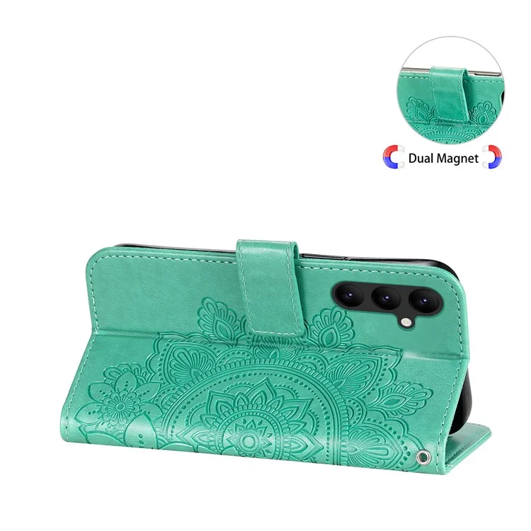 For Samsung Galaxy A24 4G (162.1 x 77.6 x 8.3mm) Case Floral Pattern PU Leather Wallet Stand Phone Cover - Green