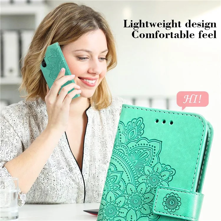For Samsung Galaxy A24 4G (162.1 x 77.6 x 8.3mm) Case Floral Pattern PU Leather Wallet Stand Phone Cover - Green