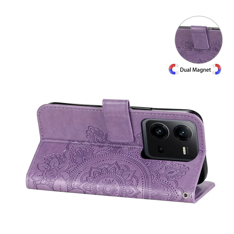 For vivo V25 5G / V25e 4G Case Floral Pattern PU Leather Wallet Stand Phone Cover - Purple