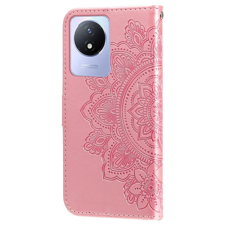 Per vivo Y02 4G Anti-Graffio Cover per Telefono Fiore Imprimendo Custodia Portafoglio in Pelle con Cinturino - Rosa