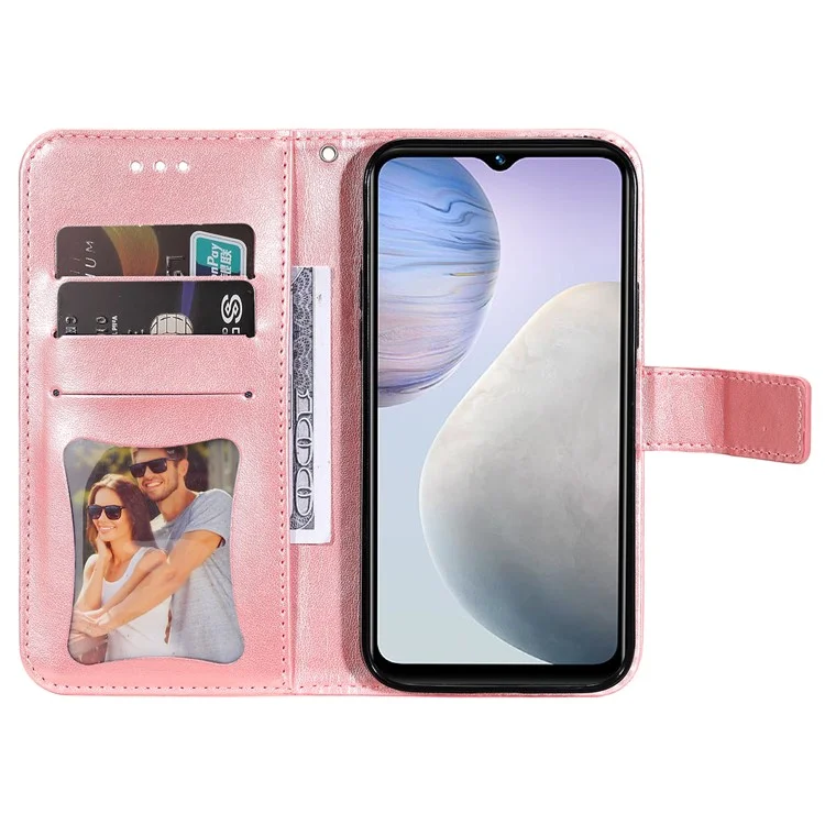 Per vivo Y02 4G Anti-Graffio Cover per Telefono Fiore Imprimendo Custodia Portafoglio in Pelle con Cinturino - Rosa