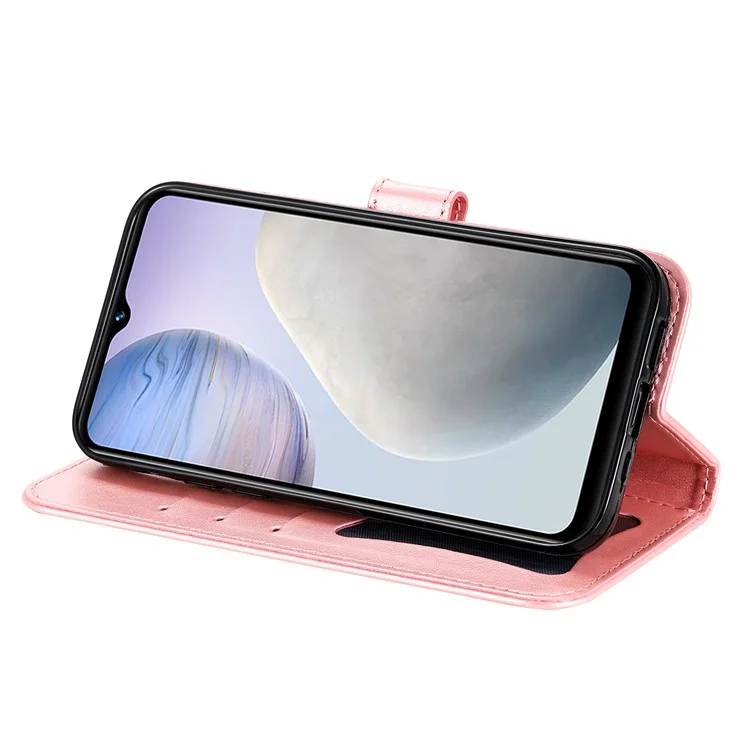 Per vivo Y02 4G Anti-Graffio Cover per Telefono Fiore Imprimendo Custodia Portafoglio in Pelle con Cinturino - Rosa