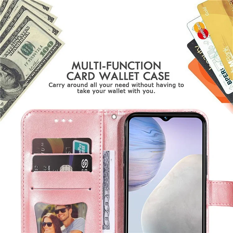 Per vivo Y02 4G Anti-Graffio Cover per Telefono Fiore Imprimendo Custodia Portafoglio in Pelle con Cinturino - Rosa