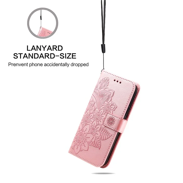 Per vivo Y02 4G Anti-Graffio Cover per Telefono Fiore Imprimendo Custodia Portafoglio in Pelle con Cinturino - Rosa