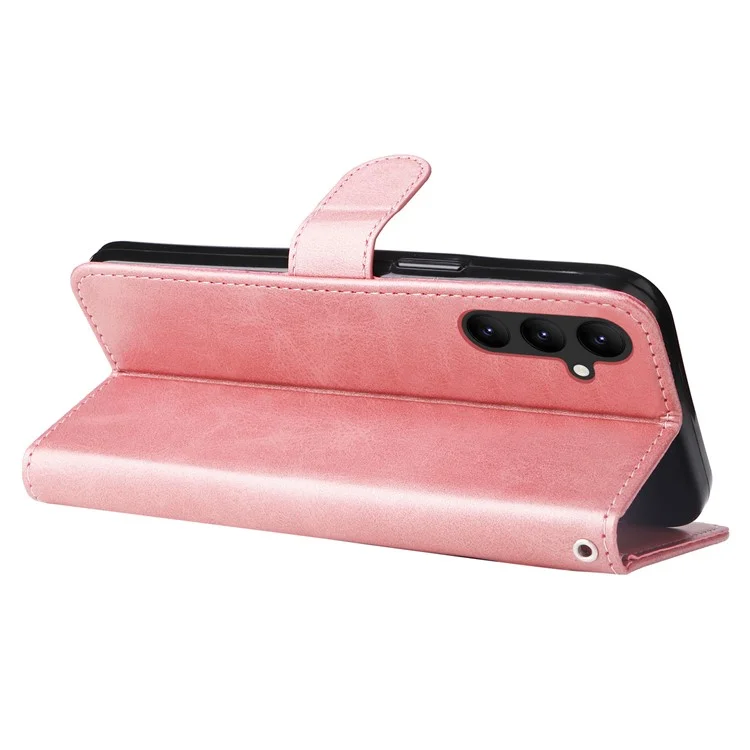 For Samsung Galaxy A24 4G (162.1 x 77.6 x 8.3mm) Zipper Pocket Phone Stand Case Calf Texture Leather Wallet Phone Cover - Pink