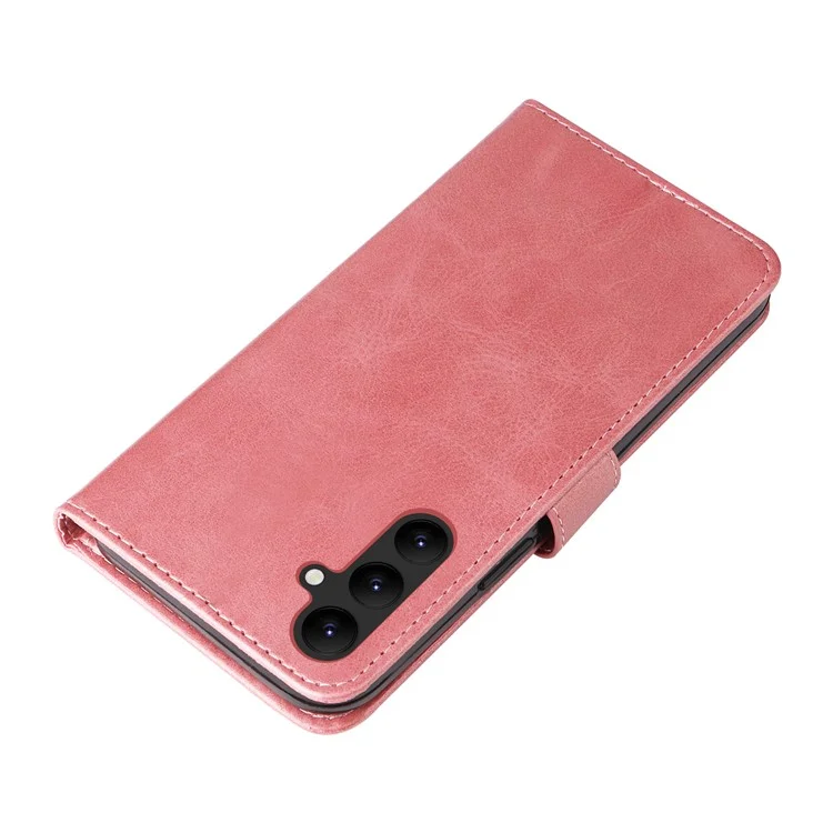 For Samsung Galaxy A24 4G (162.1 x 77.6 x 8.3mm) Zipper Pocket Phone Stand Case Calf Texture Leather Wallet Phone Cover - Pink
