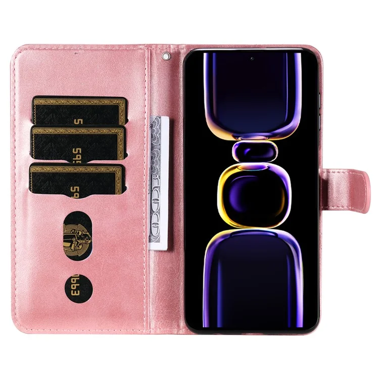 For Xiaomi Poco F5 Pro 5G / Redmi K60 Pro 5G / K60 5G Zipper Pocket Phone Case Calf Texture PU Leather Stand Wallet Cover - Pink