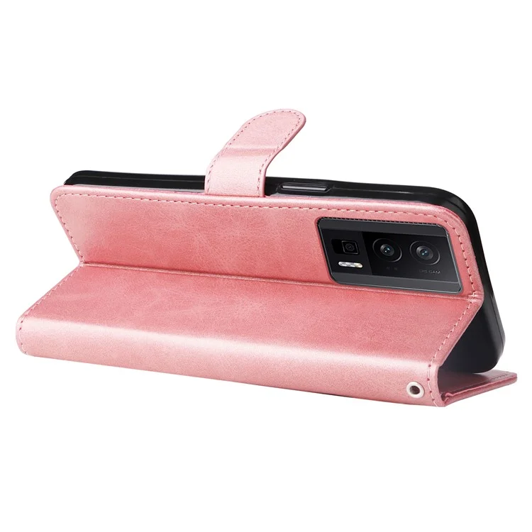 For Xiaomi Poco F5 Pro 5G / Redmi K60 Pro 5G / K60 5G Zipper Pocket Phone Case Calf Texture PU Leather Stand Wallet Cover - Pink