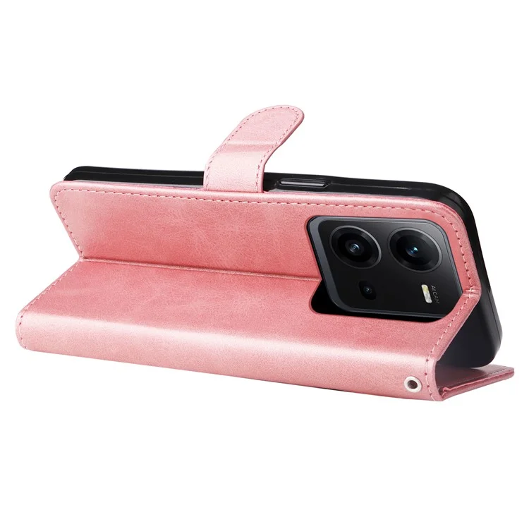 Para vivo V25 5G / V25e 4G Calf Texture PU Leather Wallet Phone Case Zipper Pocket Flip Stand Cover - Pink