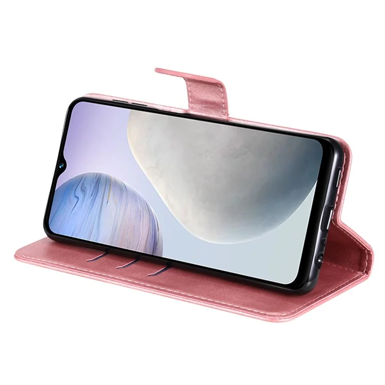 For vivo Y02 4G Calf Texture Zipper Pocket Phone Case Drop-proof Leather Wallet Stand Cover - Pink