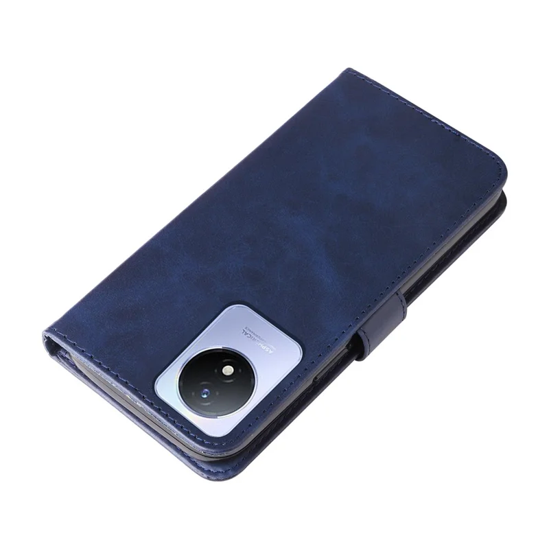 Pour vivo Y02 4G Calf Texture Zipper Pocket Phone Case Drop-proof Leather Wallet Stand Cover - Bleu