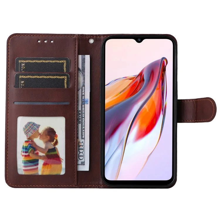 Für Xiaomi Redmi 12C 4G / 11A 4G Kalbleder-Smartphone-Cover PU-Leder-Brieftasche Handyhalterung - Braun