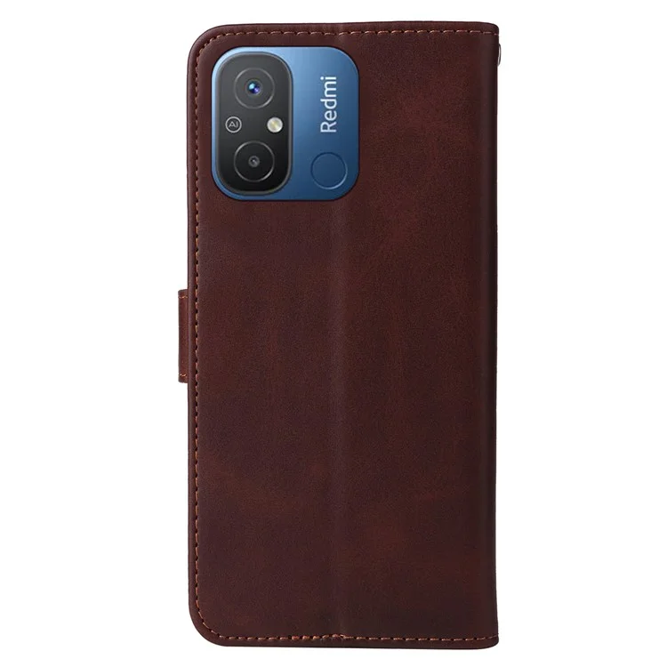 Für Xiaomi Redmi 12C 4G / 11A 4G Kalbleder-Smartphone-Cover PU-Leder-Brieftasche Handyhalterung - Braun