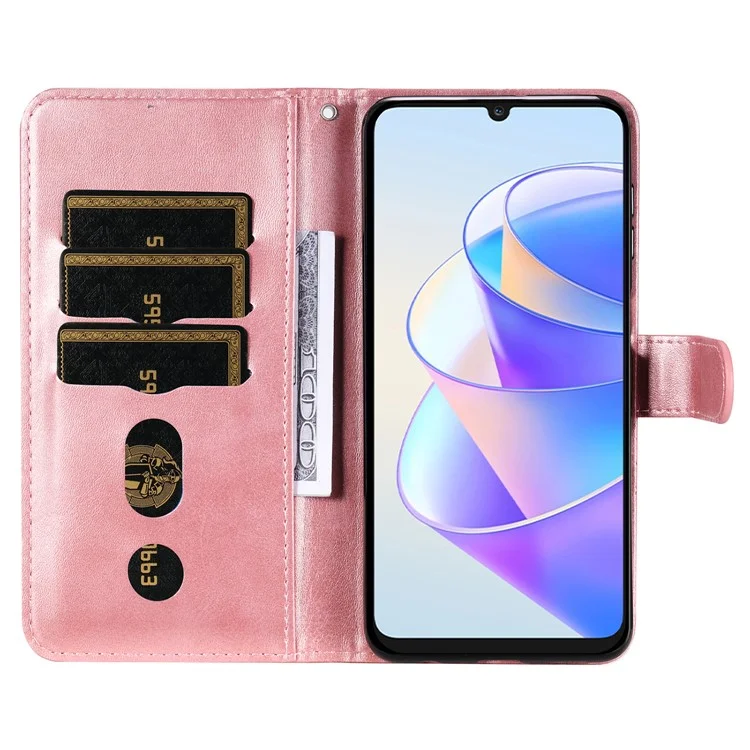 For Honor X7a 5G Reißverschlusstasche Leder Handyhülle Kalbleder Textur Standfunktion Brieftasche Handyhülle - Pink