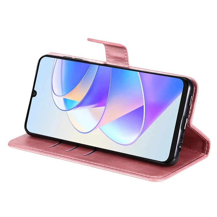 For Honor X7a 5G Reißverschlusstasche Leder Handyhülle Kalbleder Textur Standfunktion Brieftasche Handyhülle - Pink