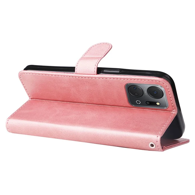 For Honor X7a 5G Reißverschlusstasche Leder Handyhülle Kalbleder Textur Standfunktion Brieftasche Handyhülle - Pink