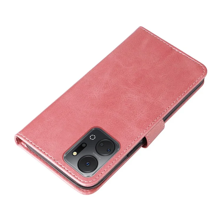 For Honor X7a 5G Reißverschlusstasche Leder Handyhülle Kalbleder Textur Standfunktion Brieftasche Handyhülle - Pink