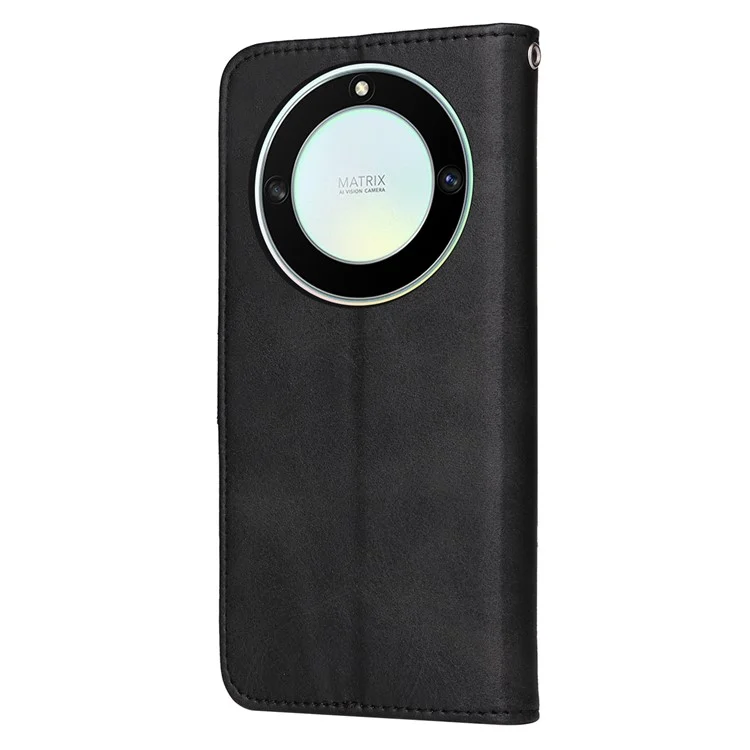 For Honor X40 5G / X9a 5G / Magic5 Lite 5G PU Leather Phone Case Stand Wallet Calf Texture Smartphone Cover - Black