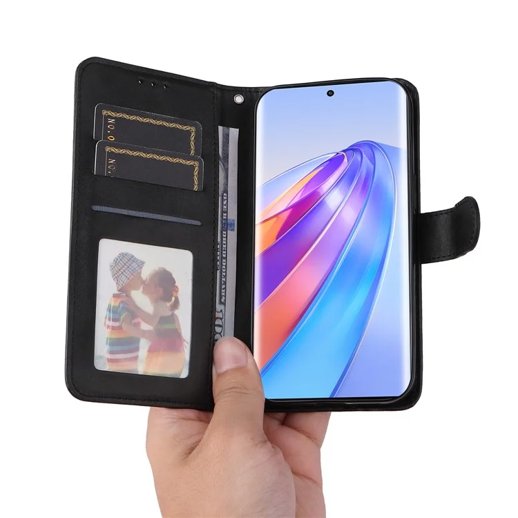 For Honor X40 5G / X9a 5G / Magic5 Lite 5G PU Leather Phone Case Stand Wallet Calf Texture Smartphone Cover - Black