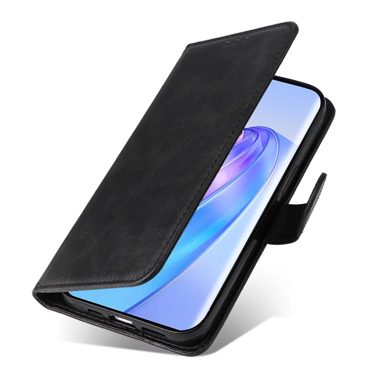For Honor X40 5G / X9a 5G / Magic5 Lite 5G PU Leather Phone Case Stand Wallet Calf Texture Smartphone Cover - Black