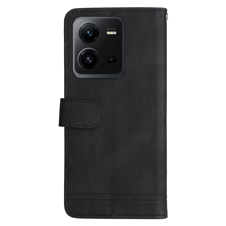 Pour vivo V25e 4G / V25 5G Skin-touch Feeling Leather Phone Case Tree Pattern Imprinted Lines Cover Stand Wallet - Noir