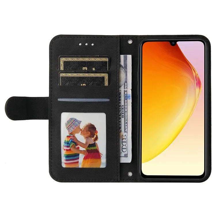 Pour vivo V25e 4G / V25 5G Skin-touch Feeling Leather Phone Case Tree Pattern Imprinted Lines Cover Stand Wallet - Noir