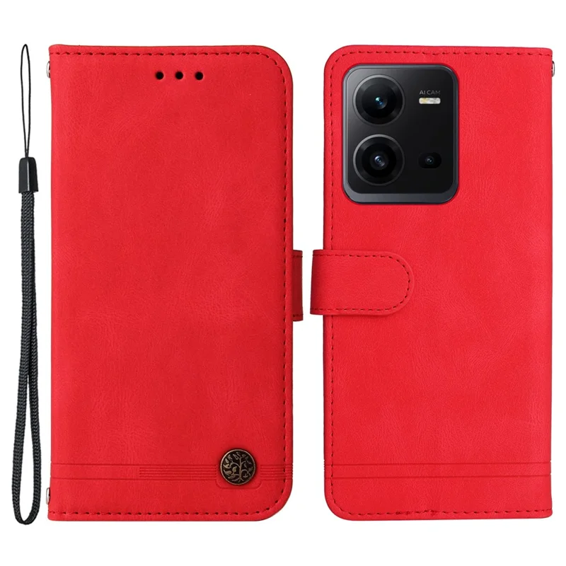 For vivo V25e 4G / V25 5G Leather Wallet Cases Skin Touch Phone Cover Stand with Strap - Red