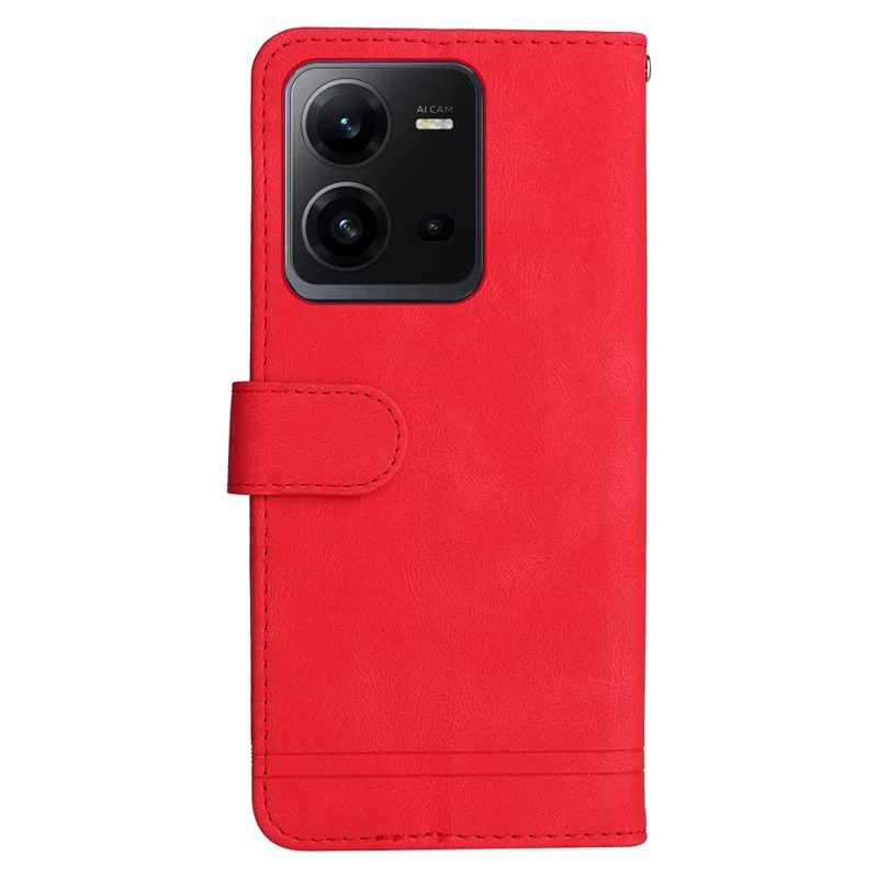 For vivo V25e 4G / V25 5G Leather Wallet Cases Skin Touch Phone Cover Stand with Strap - Red