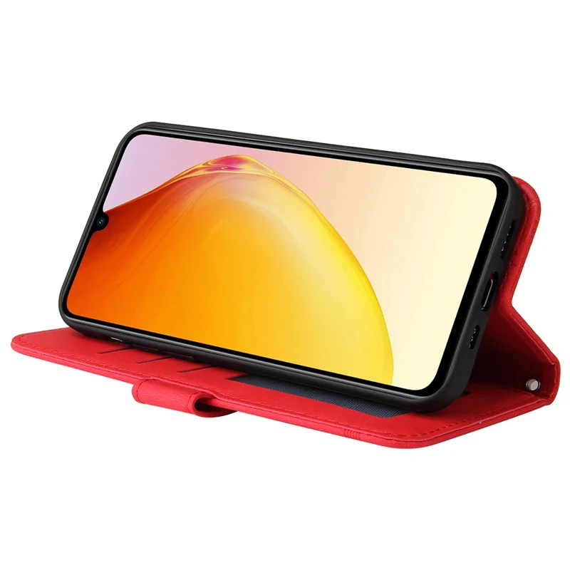 For vivo V25e 4G / V25 5G Leather Wallet Cases Skin Touch Phone Cover Stand with Strap - Red